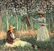Claude Monet In the woods at Giverny Blanche Hoschede at her Easel with Suzanne Hoschede Reading Germany oil painting artist